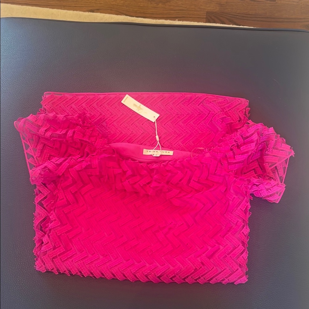 Trina Turk Seaway Eyelash Zigzag Off Shoulder/ Hot Pink Dress Size 2 NWT - Picture 7 of 14